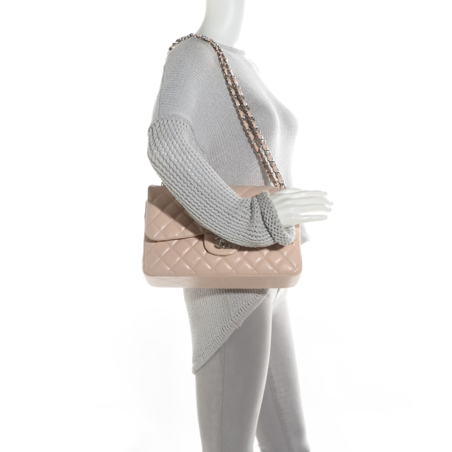Caviar Quilted Jumbo Double Flap Light Pink