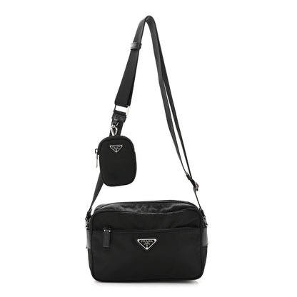 Prada Re-Nylon Vela Saffiano Pocket Double Zip Shoulder Bag Black 1 of 10