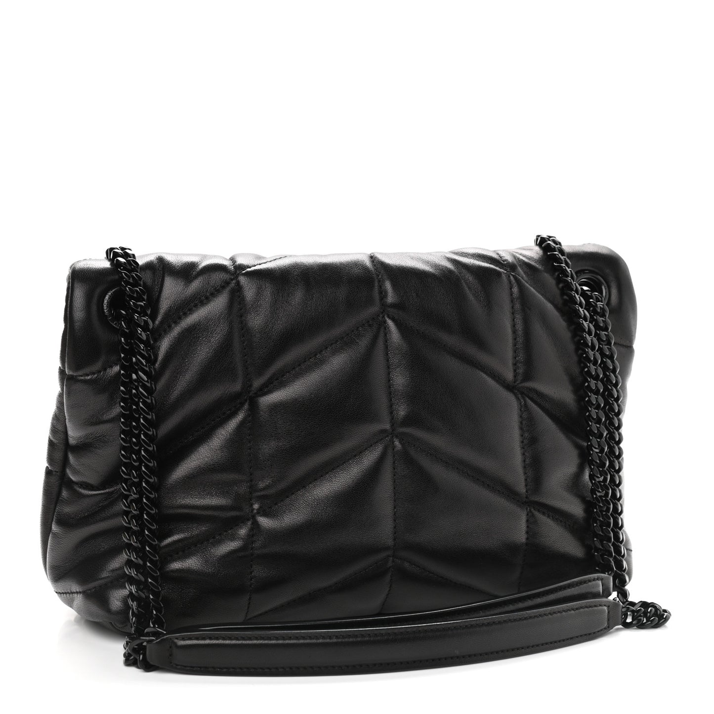 Lambskin Quilted Small Loulou Puffer Monogram Chain Satchel Black