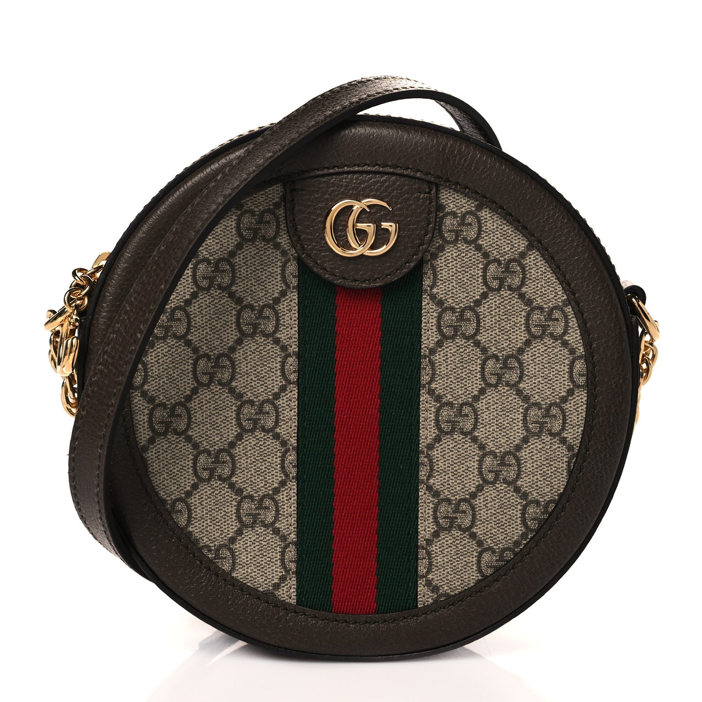 GG Supreme Monogram Web Mini Ophidia Round Shoulder Bag Brown