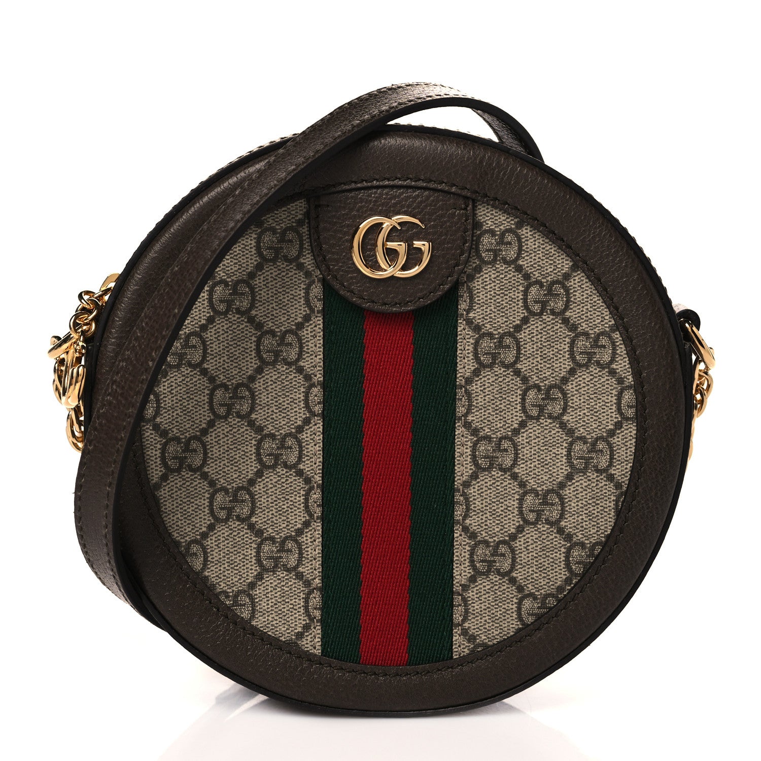 Gucci GG Supreme Monogram Web Mini Ophidia Round Shoulder Bag Brown 1 of 12
