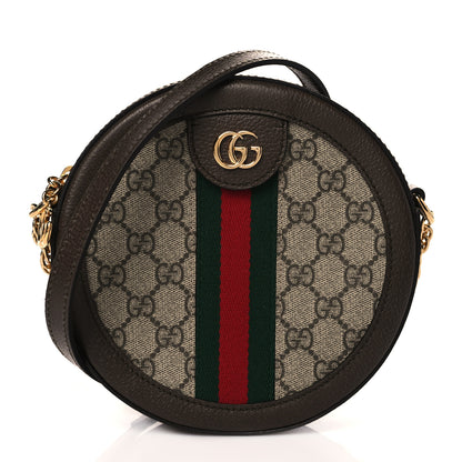 Gucci GG Supreme Monogram Web Mini Ophidia Round Shoulder Bag Brown 1 of 12