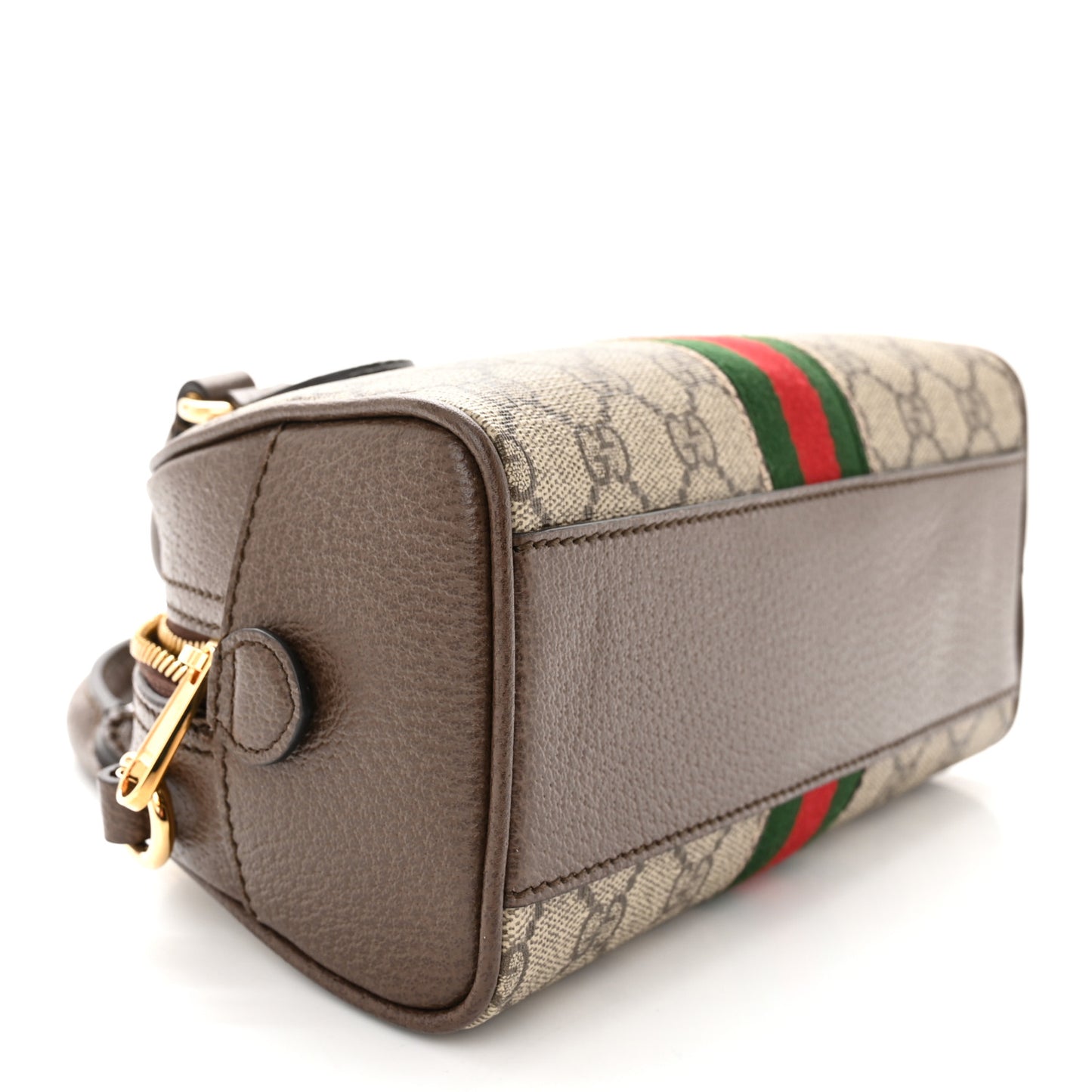 GG Supreme Monogram Textured Dollar Calfskin Web Mini Ophidia Top Handle Bowler Bag Beige Ebony New Acero