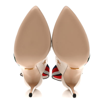 Gucci Malaga Kid Web Bee Star Embroidered Sylvie High Heel Slingback Pumps 36.5 White 6 of 13