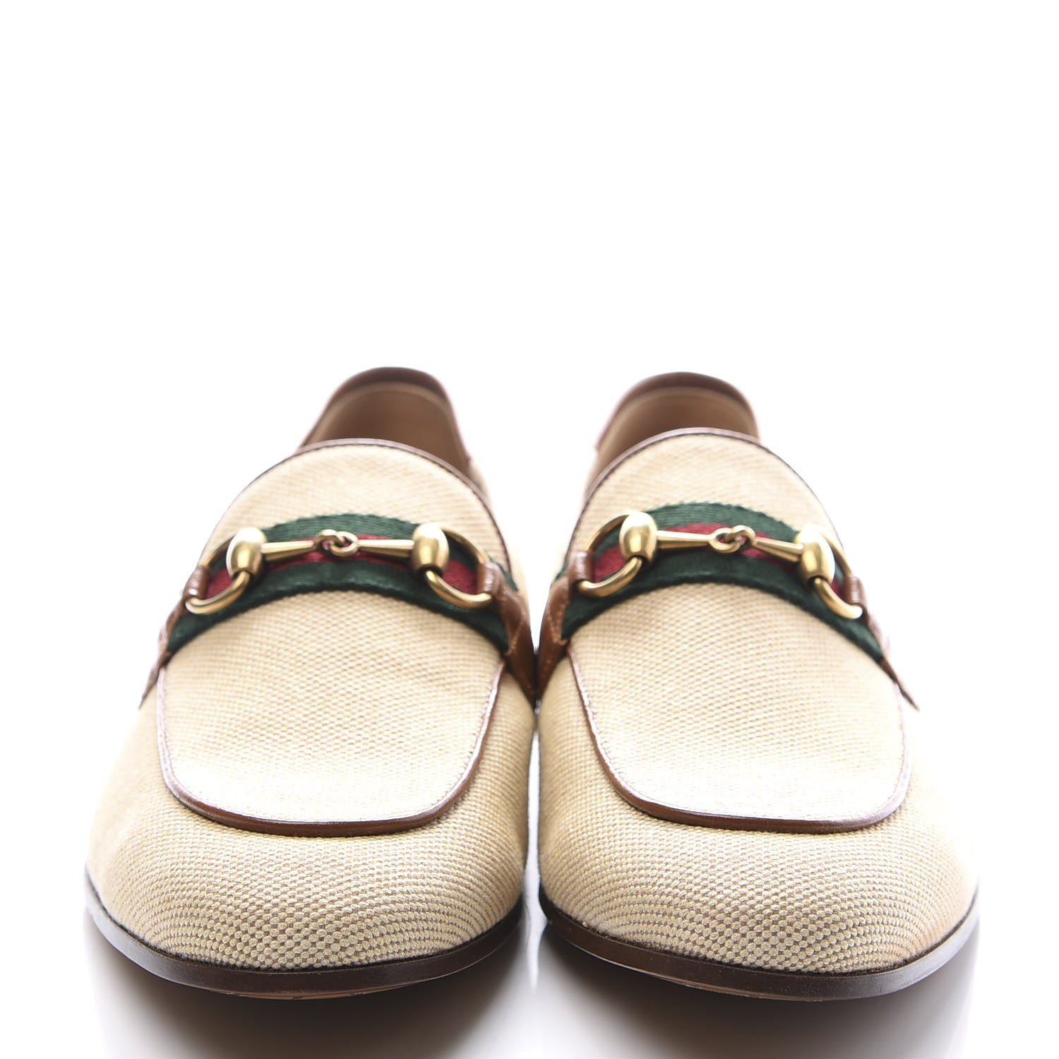 Gucci Canvas Web Mens Brixton Horsebit Loafers 8.5 Sand Light Cuir 3 of 11