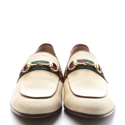 Gucci Canvas Web Mens Brixton Horsebit Loafers 8.5 Sand Light Cuir 3 of 11