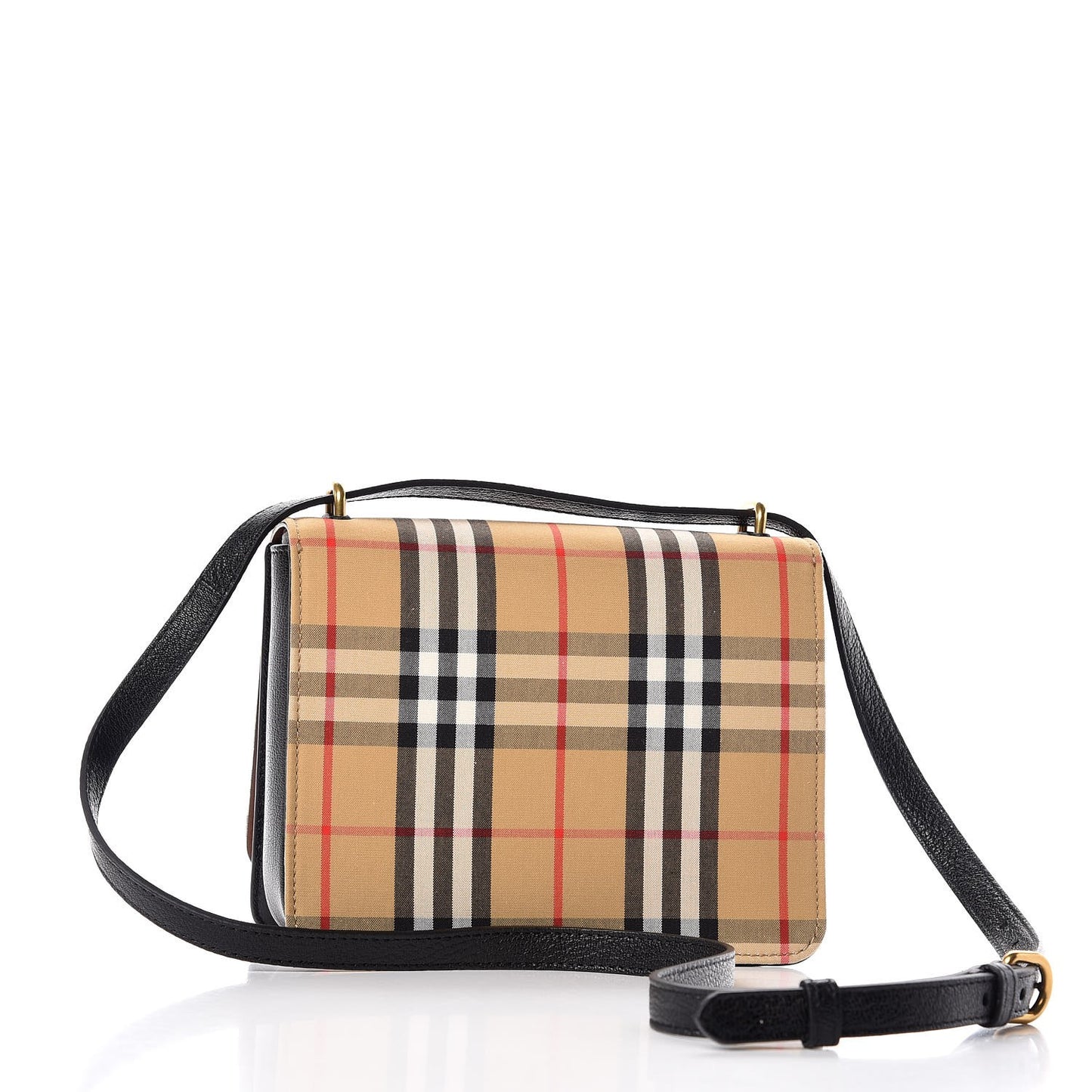 Goatskin Cotton Canvas Vintage Check Small D-Ring Bag Black Antique Yellow