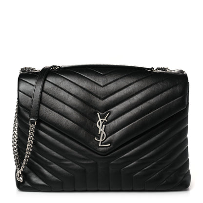 Saint Laurent Calfskin Y Quilted Monogram Large Loulou Chain Satchel Black 1 of 9