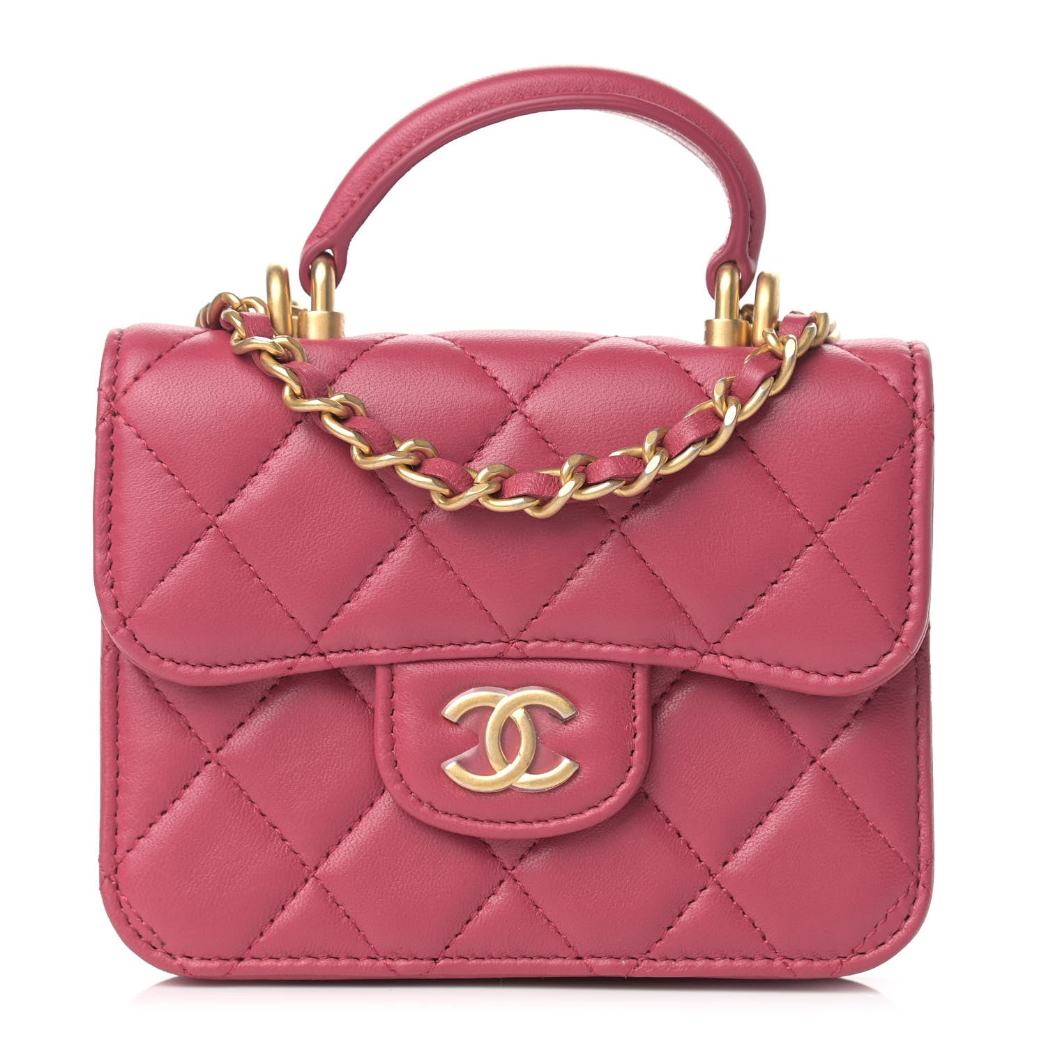 Chanel Lambskin Quilted Top Handle Flap Coin Purse With Chain Dark Pink 1 of 12