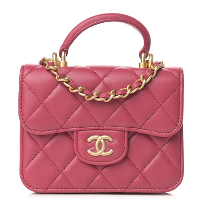 Chanel Lambskin Quilted Top Handle Flap Coin Purse With Chain Dark Pink 1 of 12