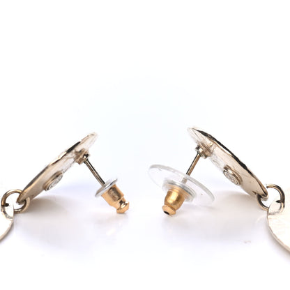 Chanel Crystal Pearl CC Papyrus Drop Earrings Gold Grey 3 of 4