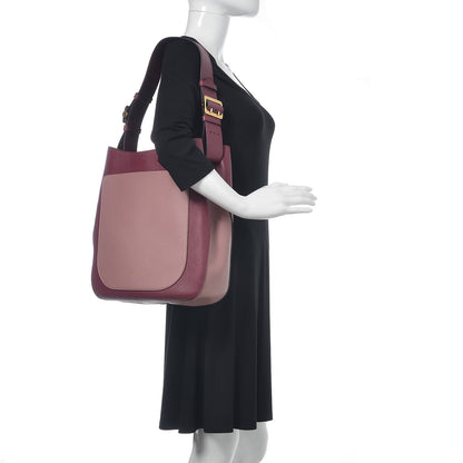 Burberry Soft Grain Calfskin Bi-Color Small Elmstone Hobo Dark Plum Dusty Pink 2 of 13