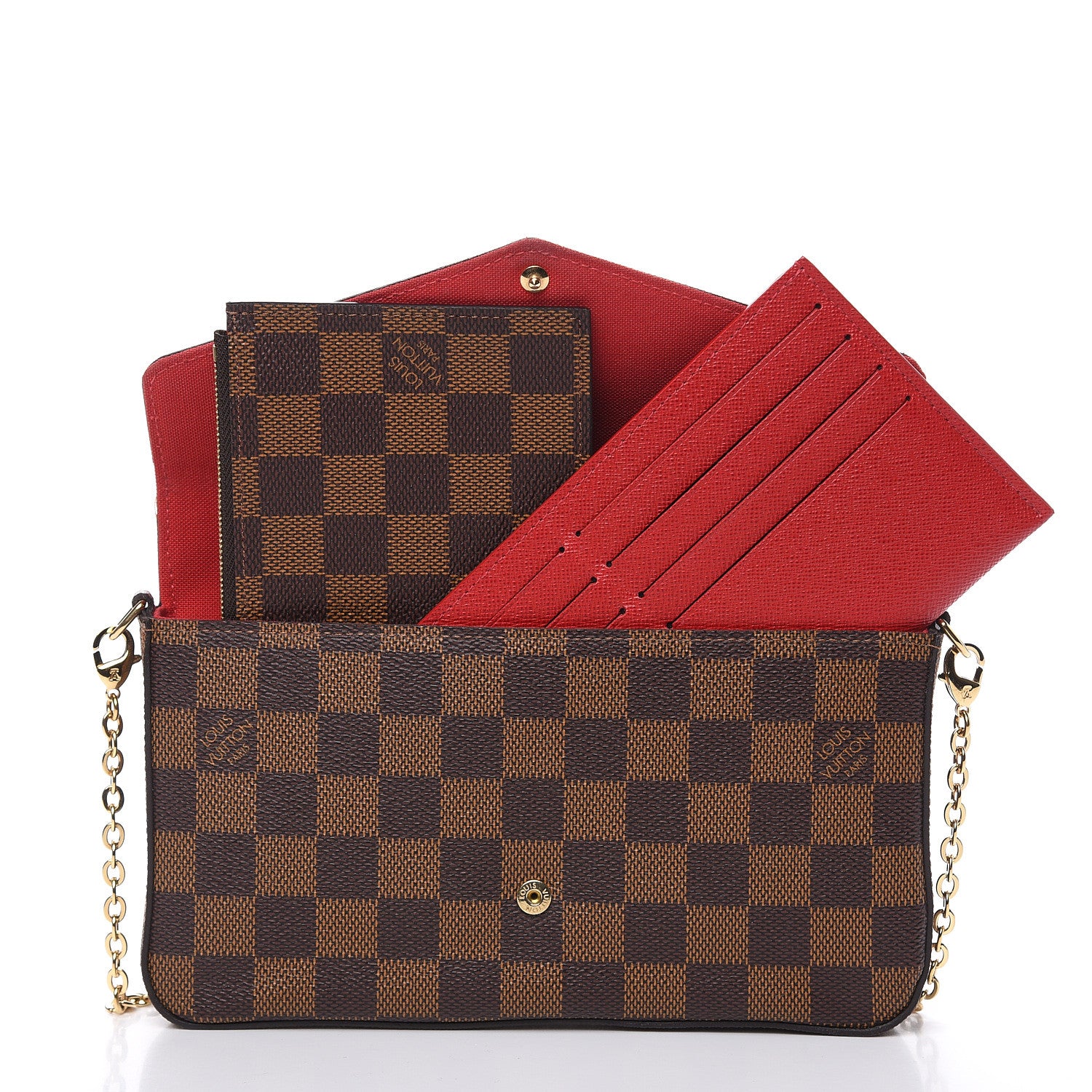 Louis Vuitton Damier Ebene Pochette Felicie Chain Wallet 13 of 14