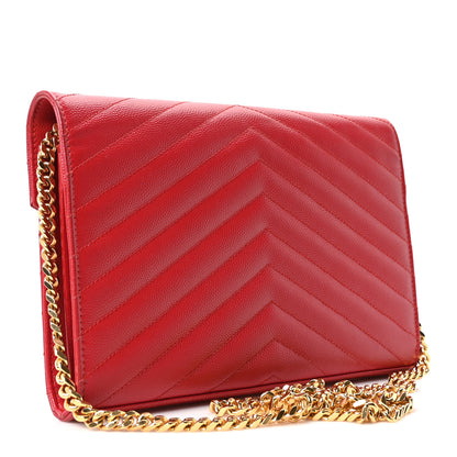 Saint Laurent Grain De Poudre Matelasse Chevron Monogram Chain Wallet Rouge Eros 2 of 8