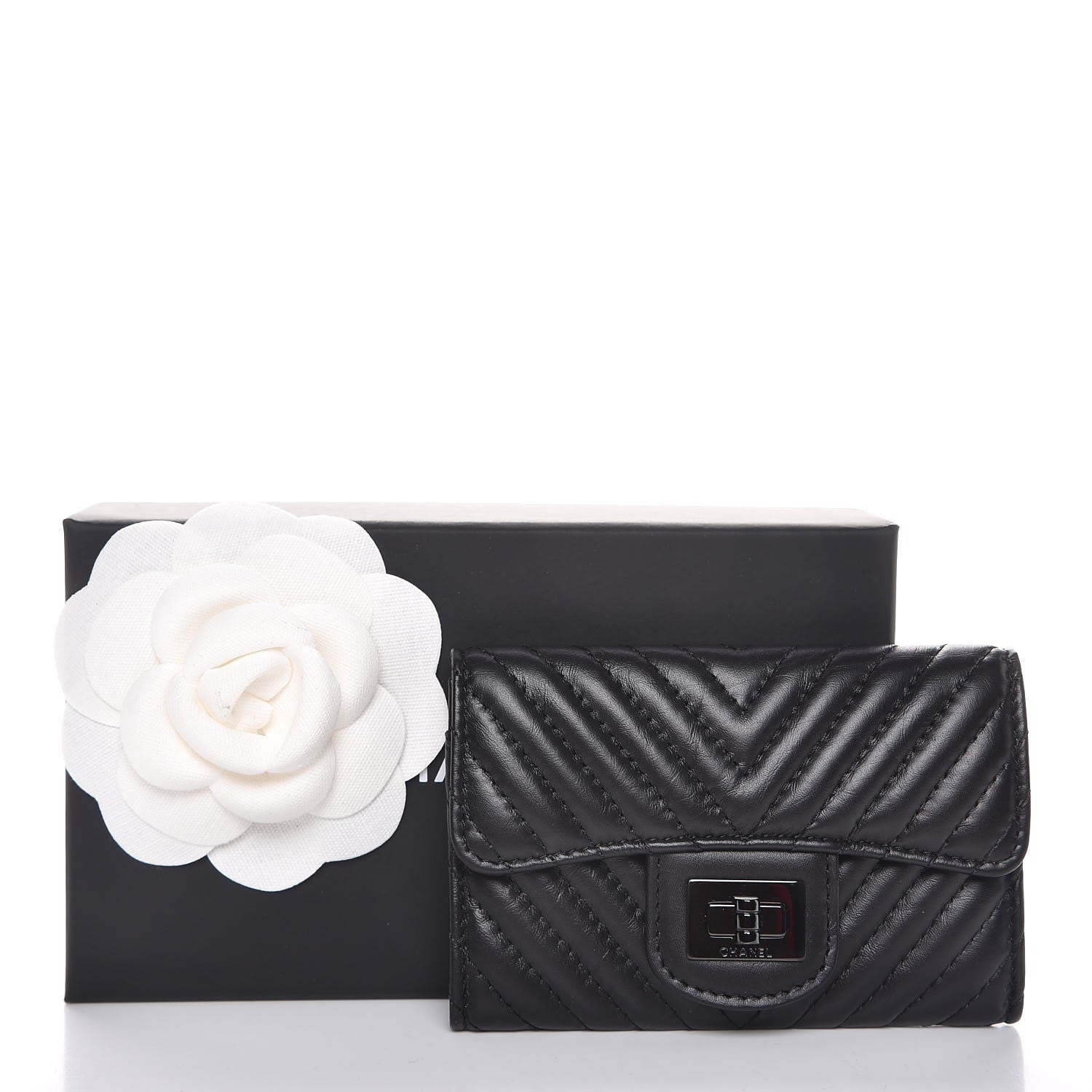 Chanel Aged Calfskin Chevron Quilted Card Holder Wallet So Black 9 of 9