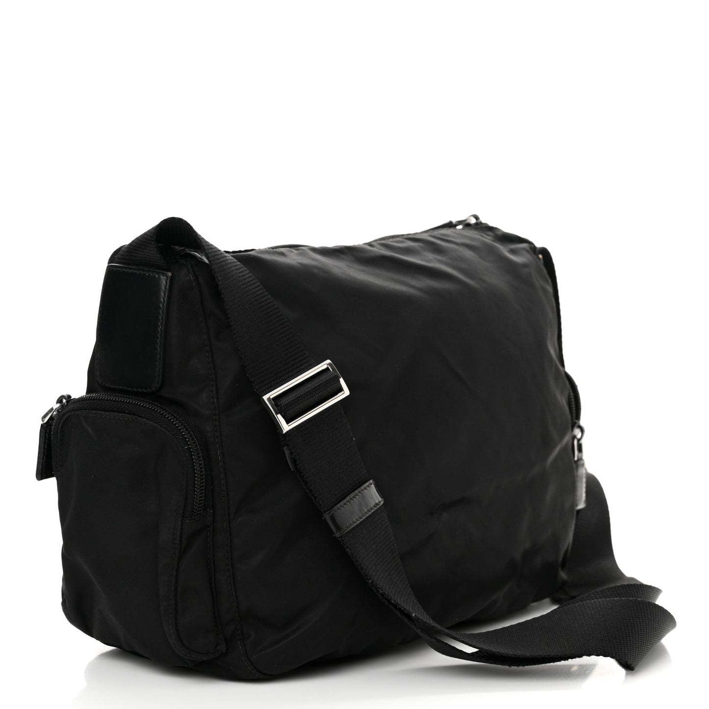 Re-Nylon Vela Saffiano Pocket Double Zip Shoulder Bag Black