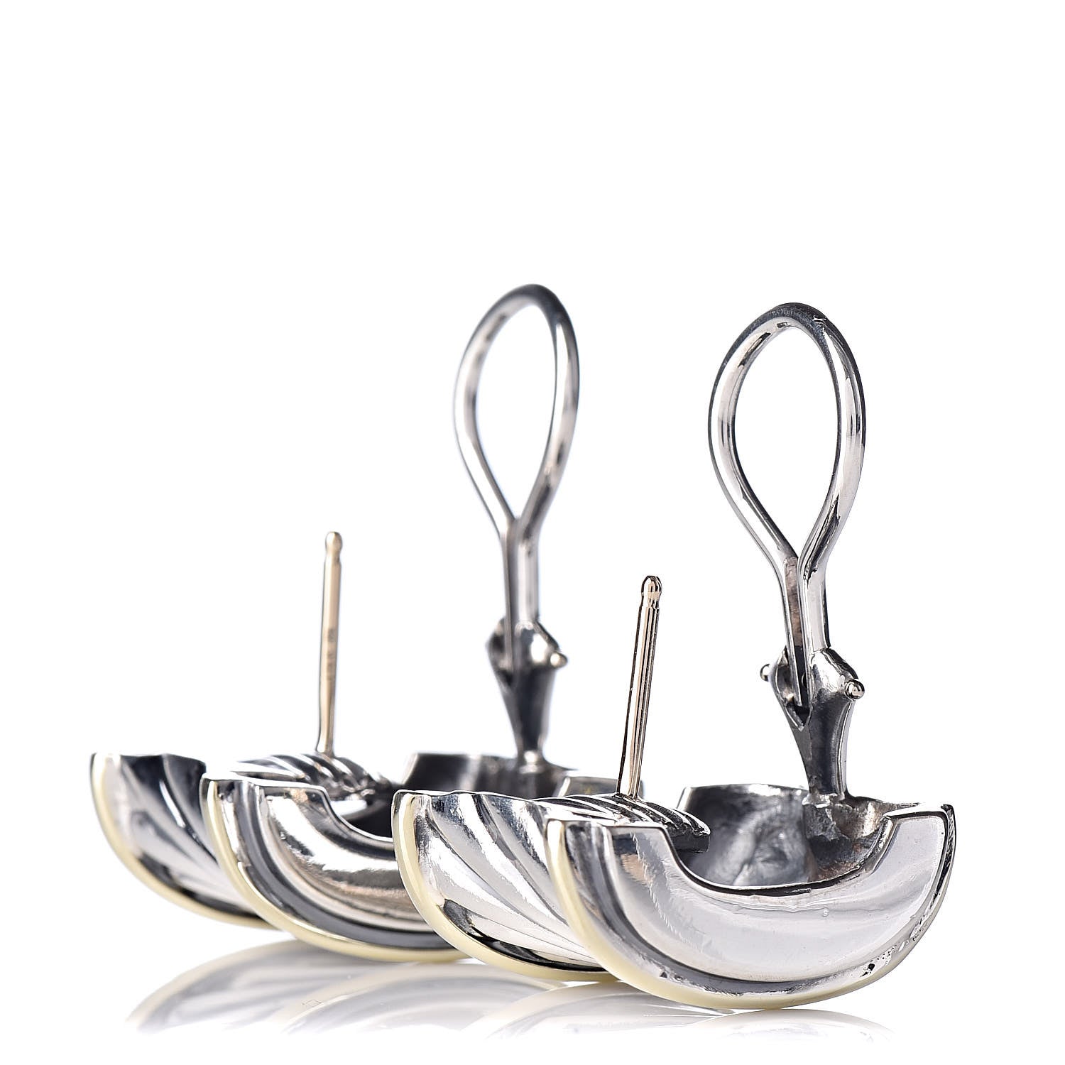 David Yurman Sterling Silver 14K Yellow Gold Cable Classics Cigar Band Earrings 3 of 4