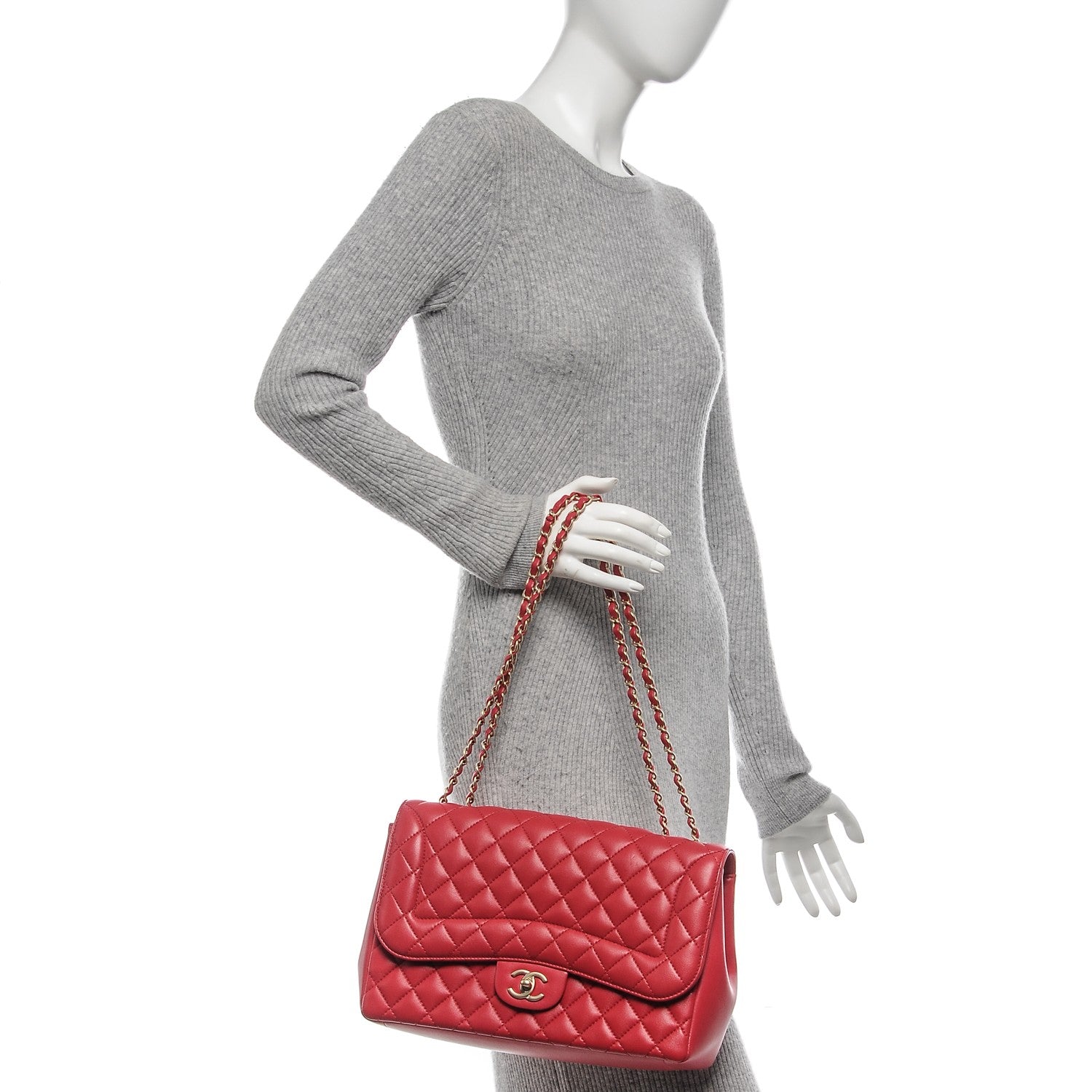 Chanel Lambskin Quilted Jumbo Mademoiselle Chic Flap Red 2 of 7