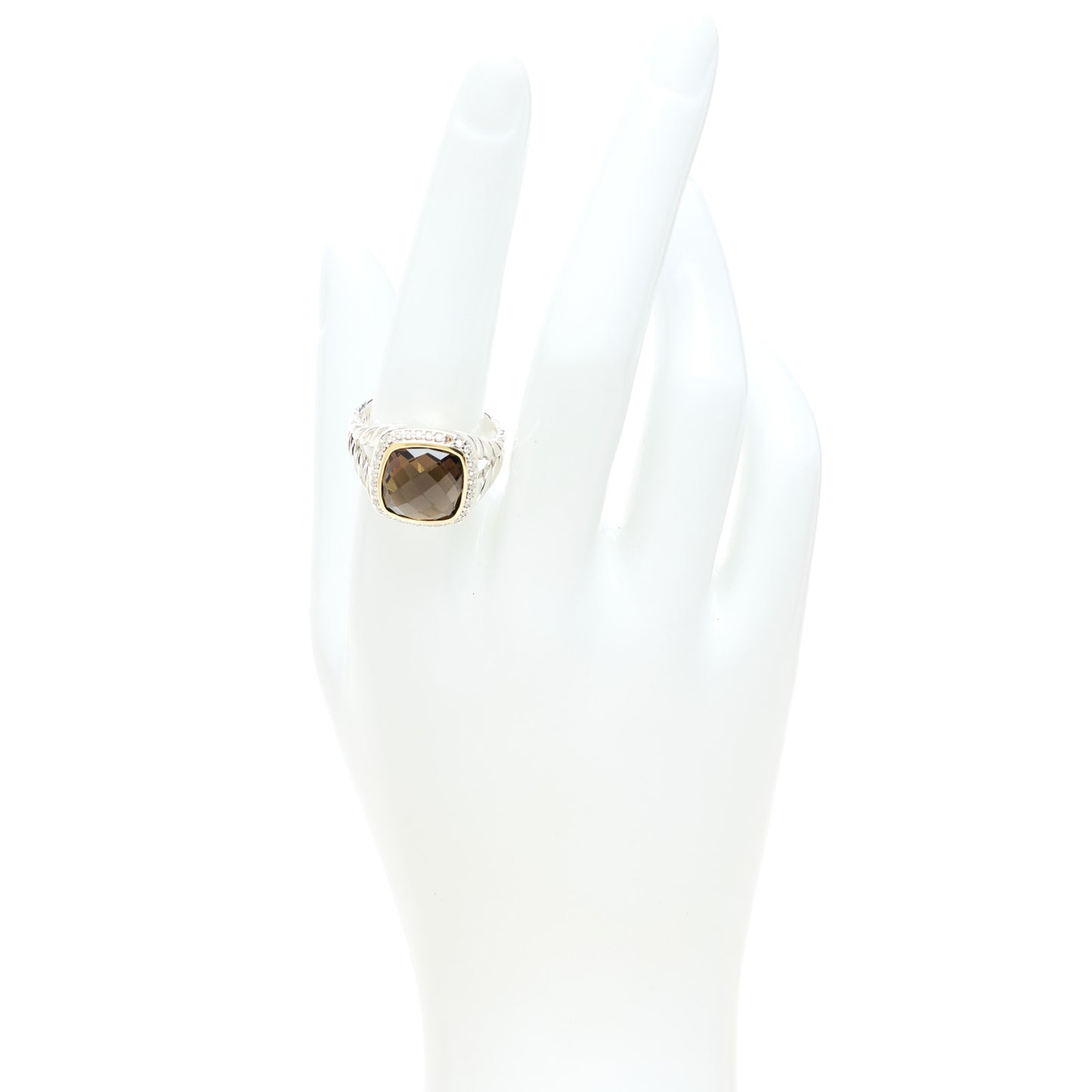 Sterling Silver 18K Yellow Gold Diamond Smoky Quartz 11mm Albion Ring 58 8.5