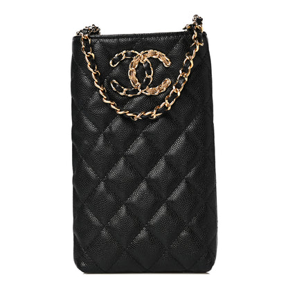 Chanel Caviar Quilted French New Wave Phone Holder With Chain Black 1 of 12