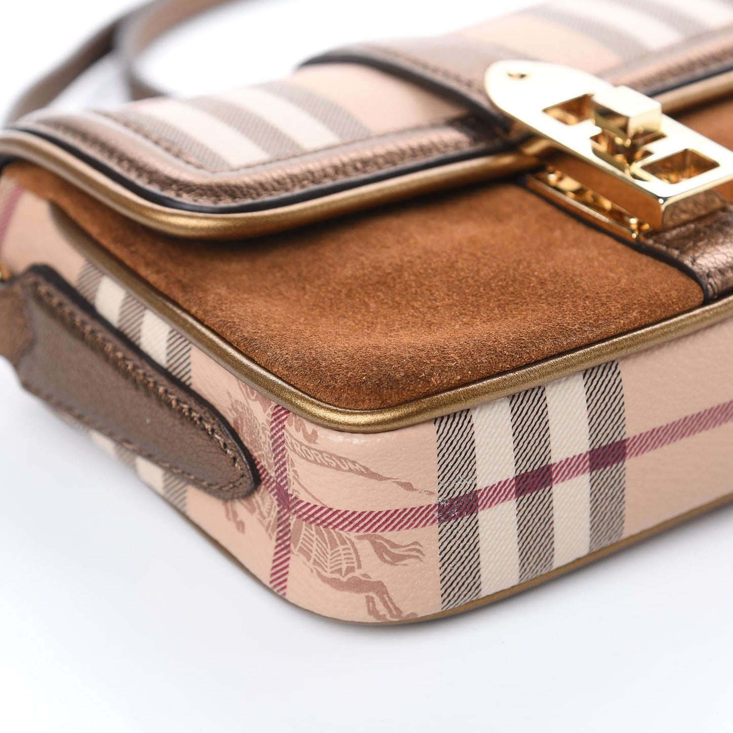 Metallic Suede Haymarket Check Mini Berkeley Crossbody Antique Gold