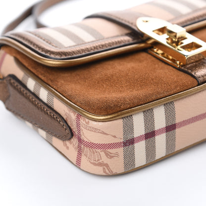 Burberry Metallic Suede Haymarket Check Mini Berkeley Crossbody Antique Gold 7 of 9