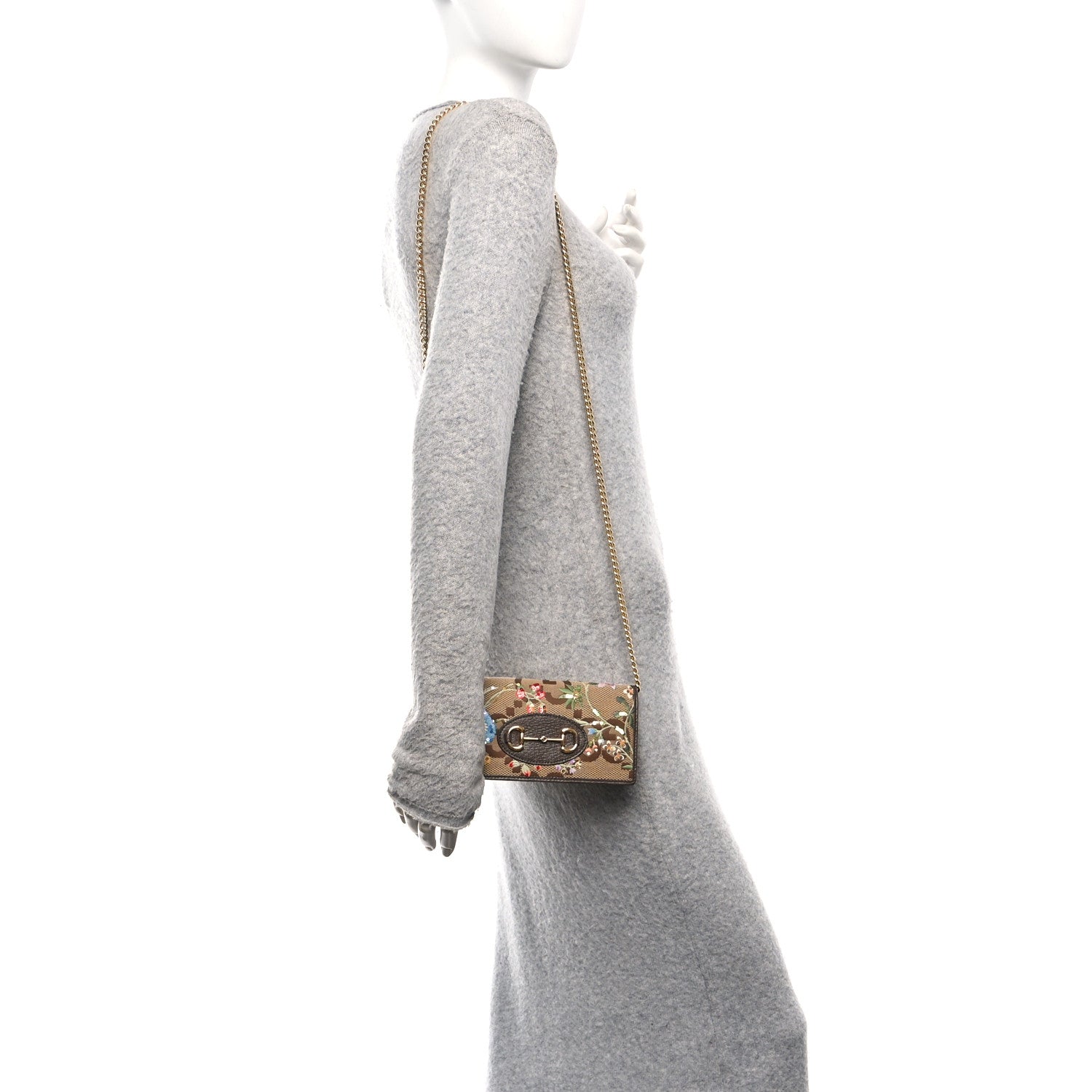 Gucci Monogram Jumbo GG Textured Dollar Calfskin Embroidered Horsebit 1955 Wallet On Chain Camel Ebony New Acero Multicolor 2 of 10