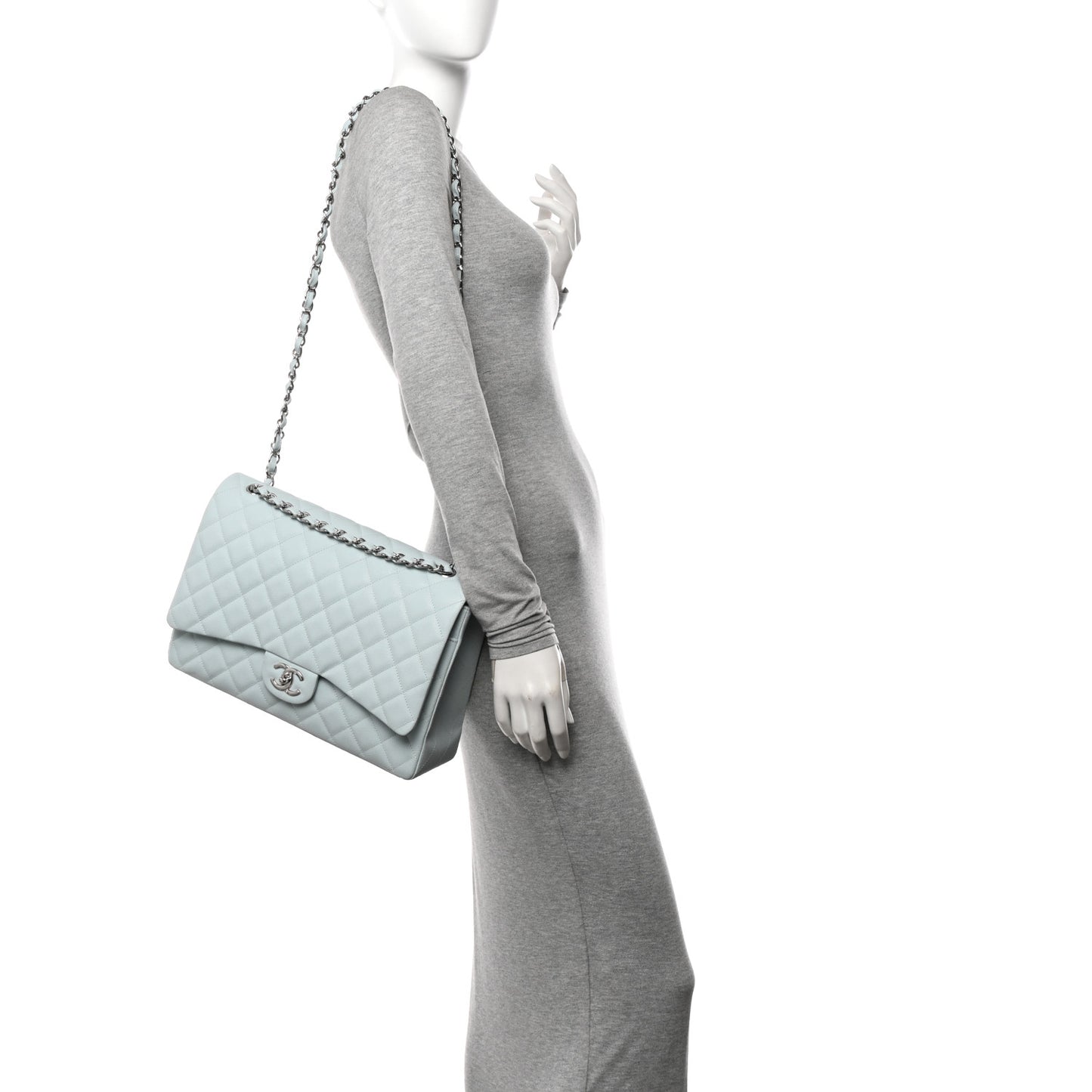 Caviar Quilted Maxi Double Flap Light Blue