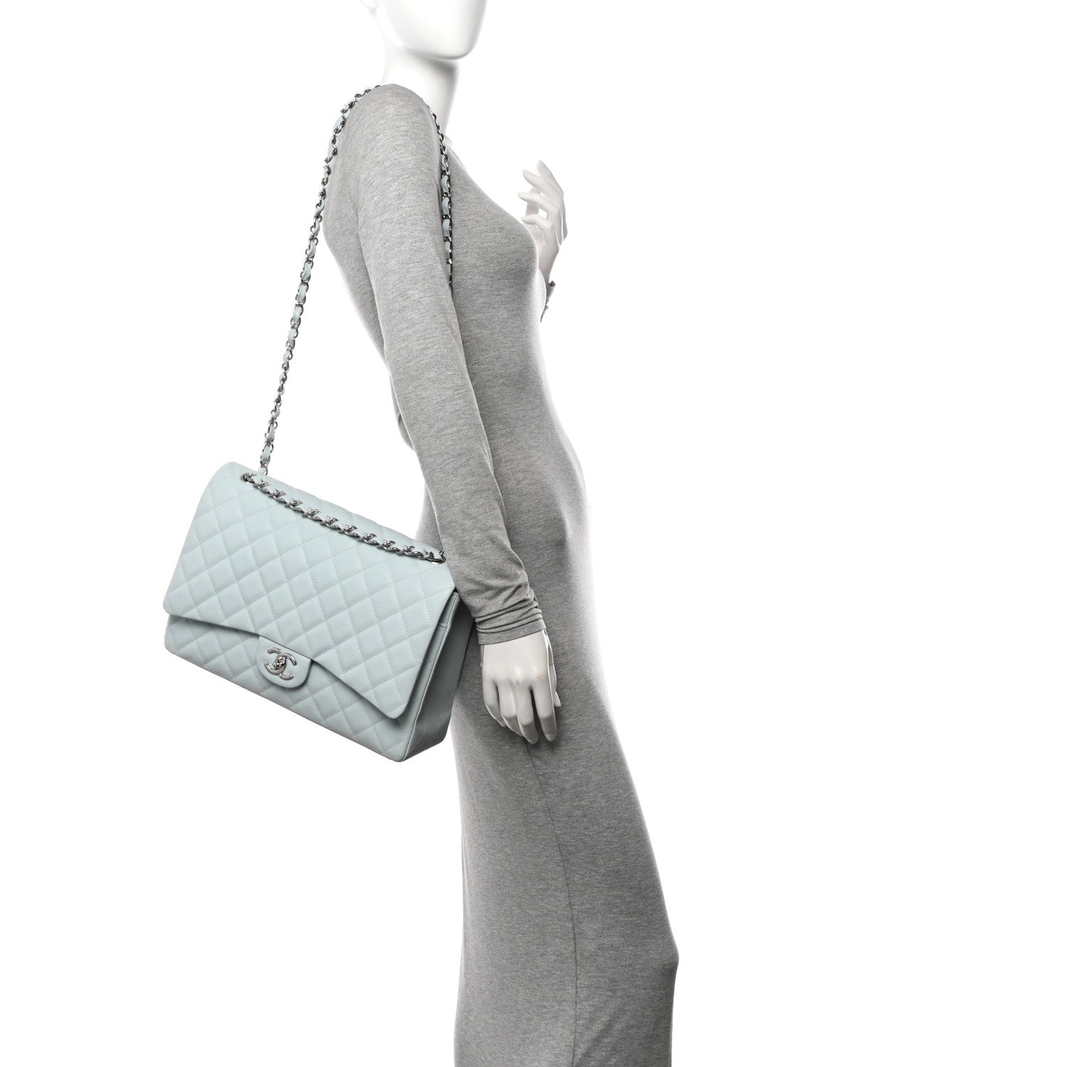 Chanel Caviar Quilted Maxi Double Flap Light Blue 2 of 11