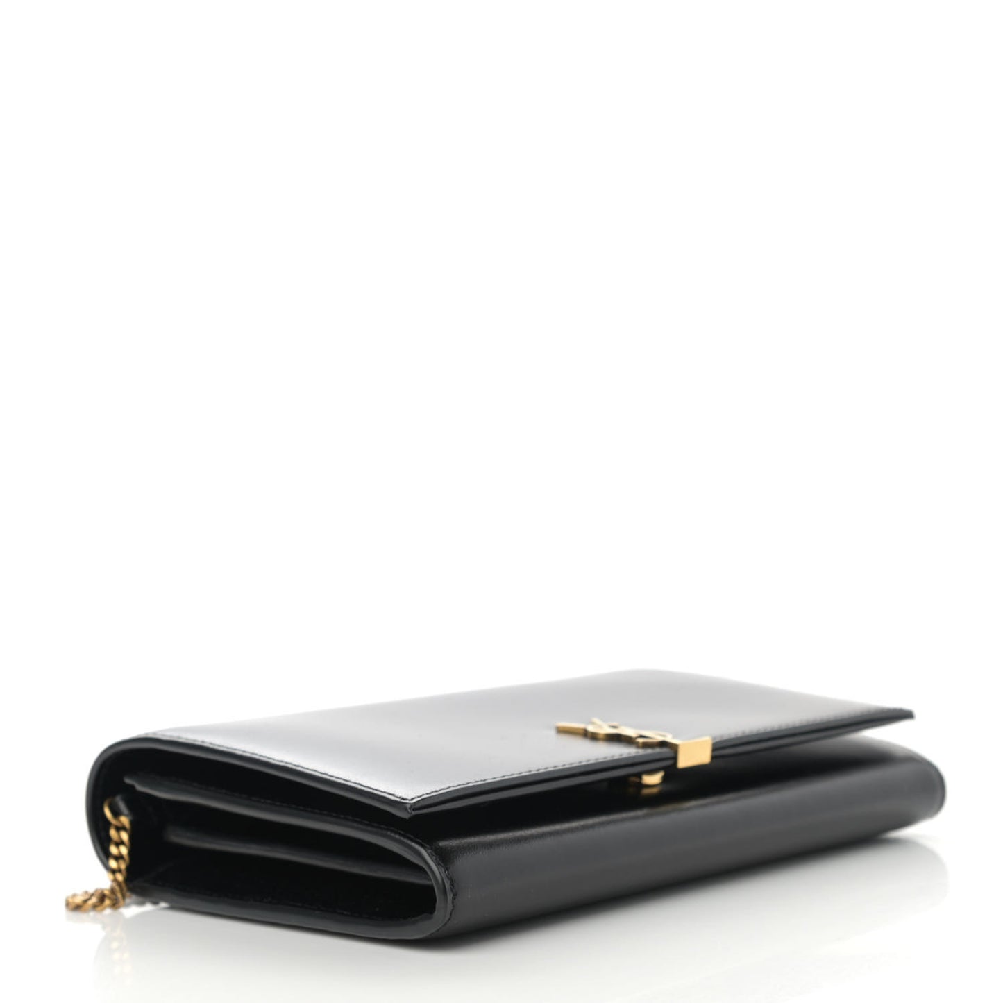 Glossy Calfskin Monogram Chain Wallet Black