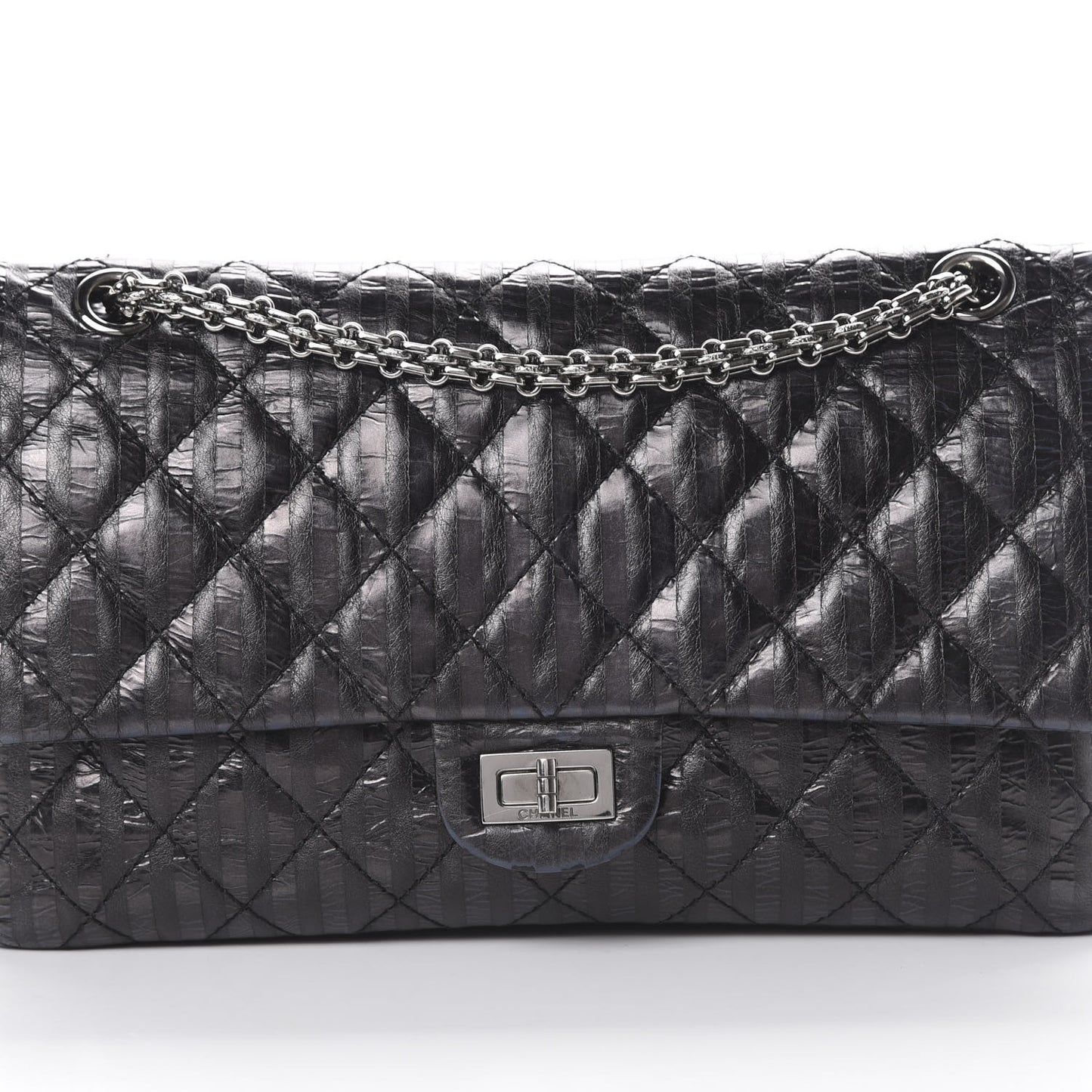Metallic Calfskin Striped 2.55 Reissue 226 Flap Black