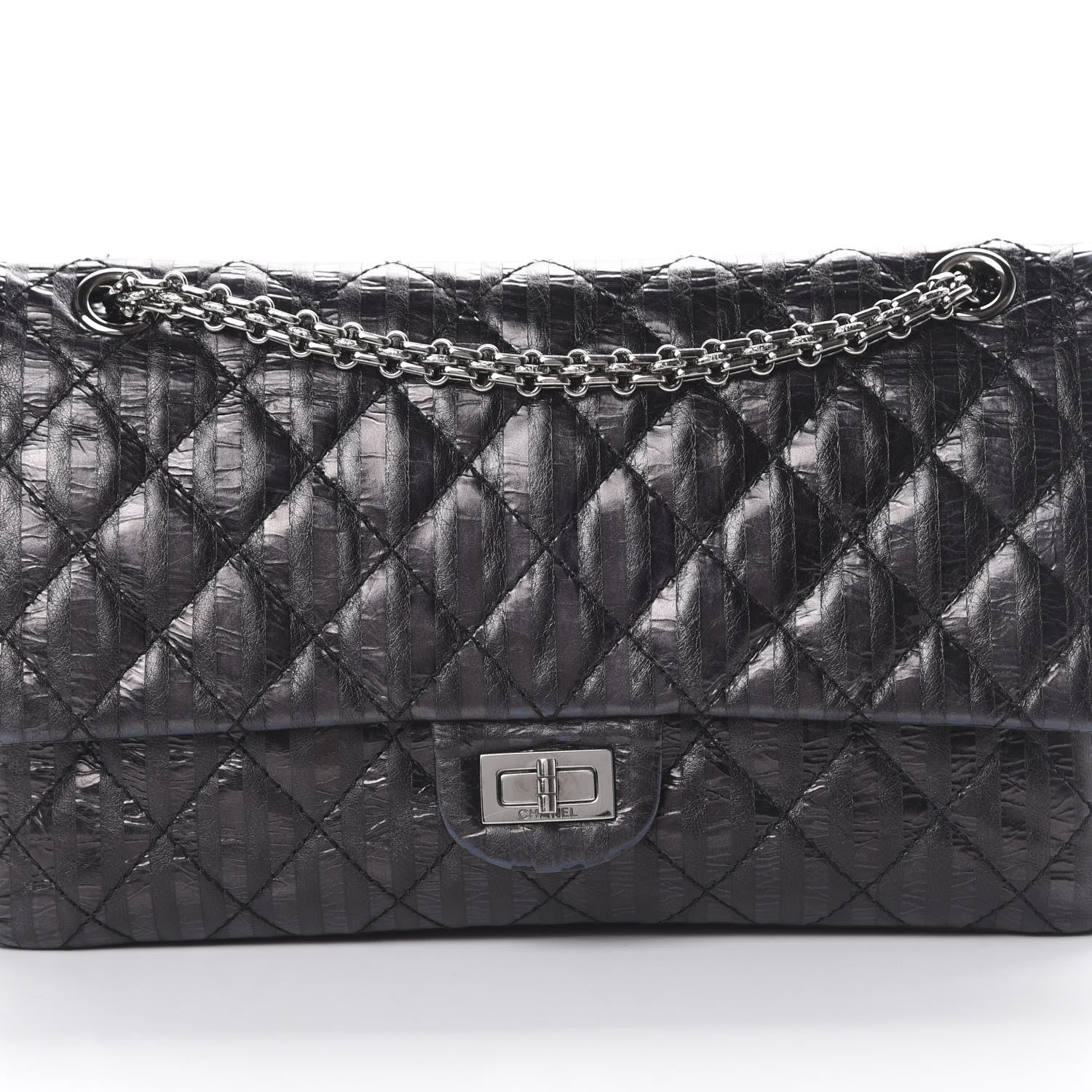 Chanel Metallic Calfskin Striped 2.55 Reissue 226 Flap Black 7 of 12