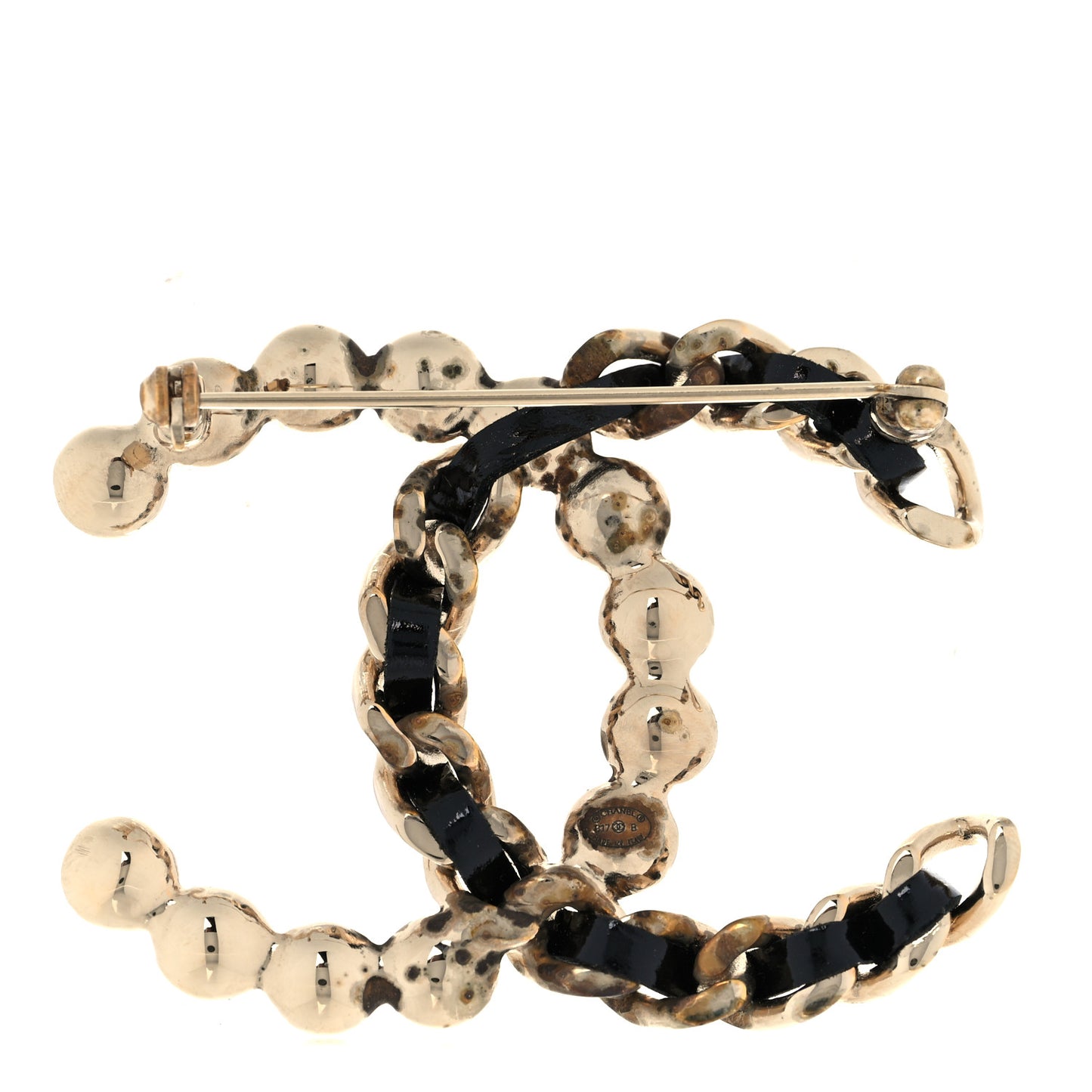 Lambskin Pearl CC Chain Brooch Black Gold
