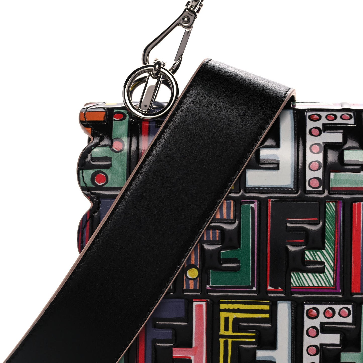 Vitello Liberty Fun Fair Embossed Scalloped Kan I Shoulder Bag Black Multicolor