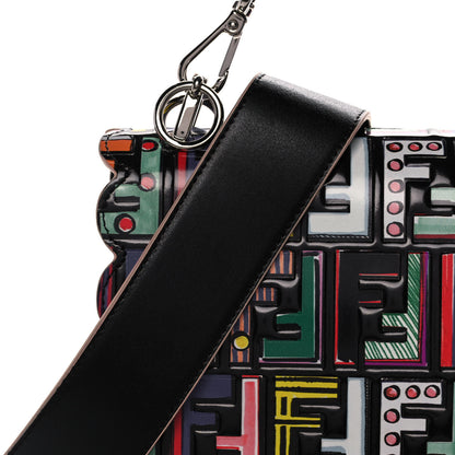 Fendi Vitello Liberty Fun Fair Embossed Scalloped Kan I Shoulder Bag Black Multicolor 11 of 13