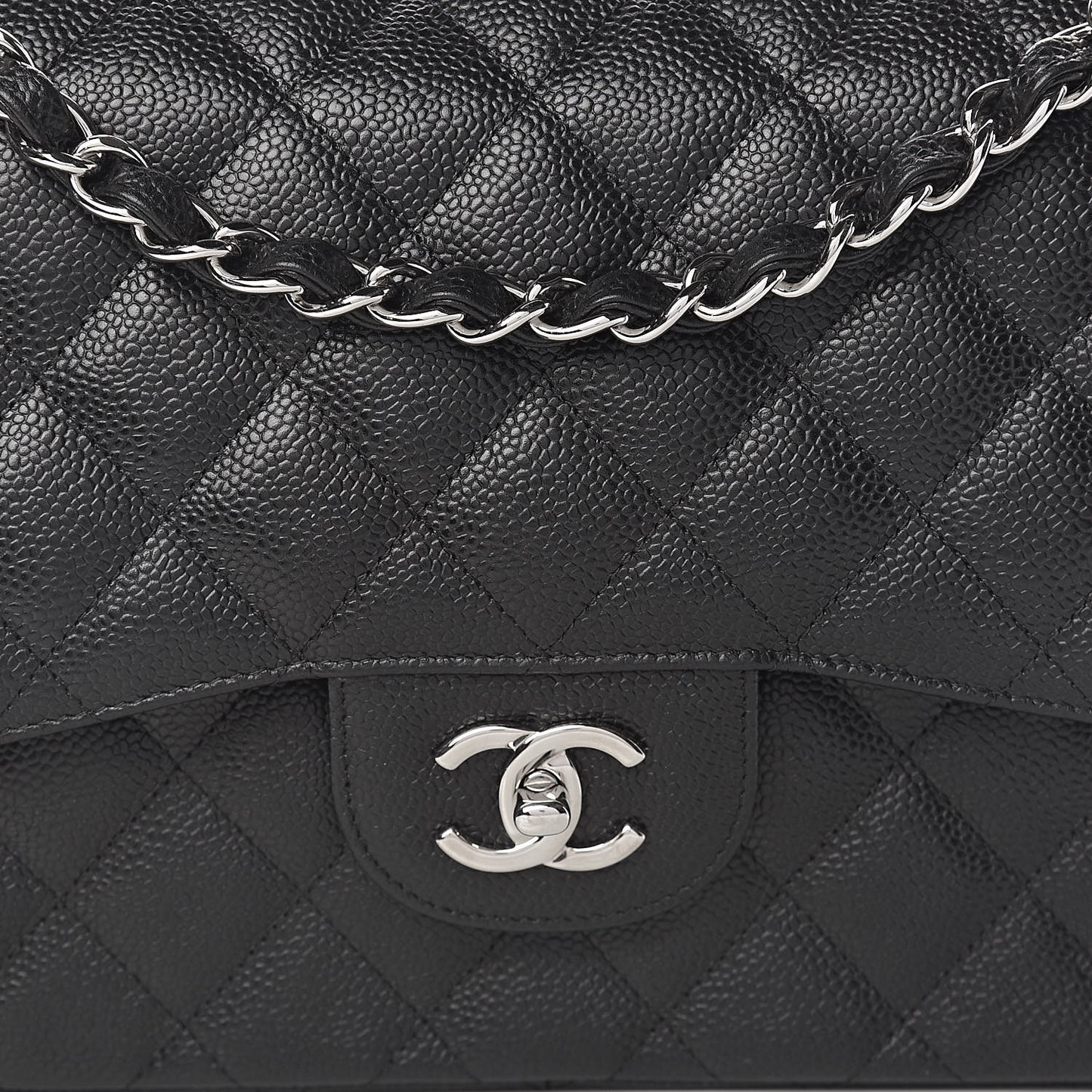 Caviar Quilted Jumbo Double Flap Black