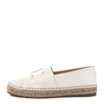 Chanel Distressed Patent CC Espadrilles 38 White Silver 1 of 8