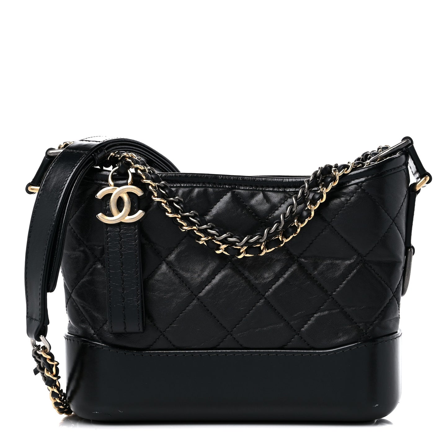 Aged Calfskin Quilted Small Gabrielle Hobo Black