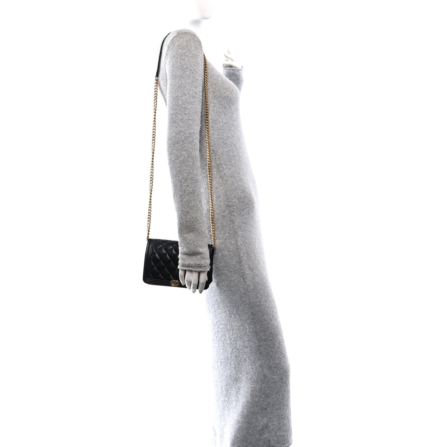 Chanel Caviar Quilted Boy Wallet On Chain WOC Black 2 of 11