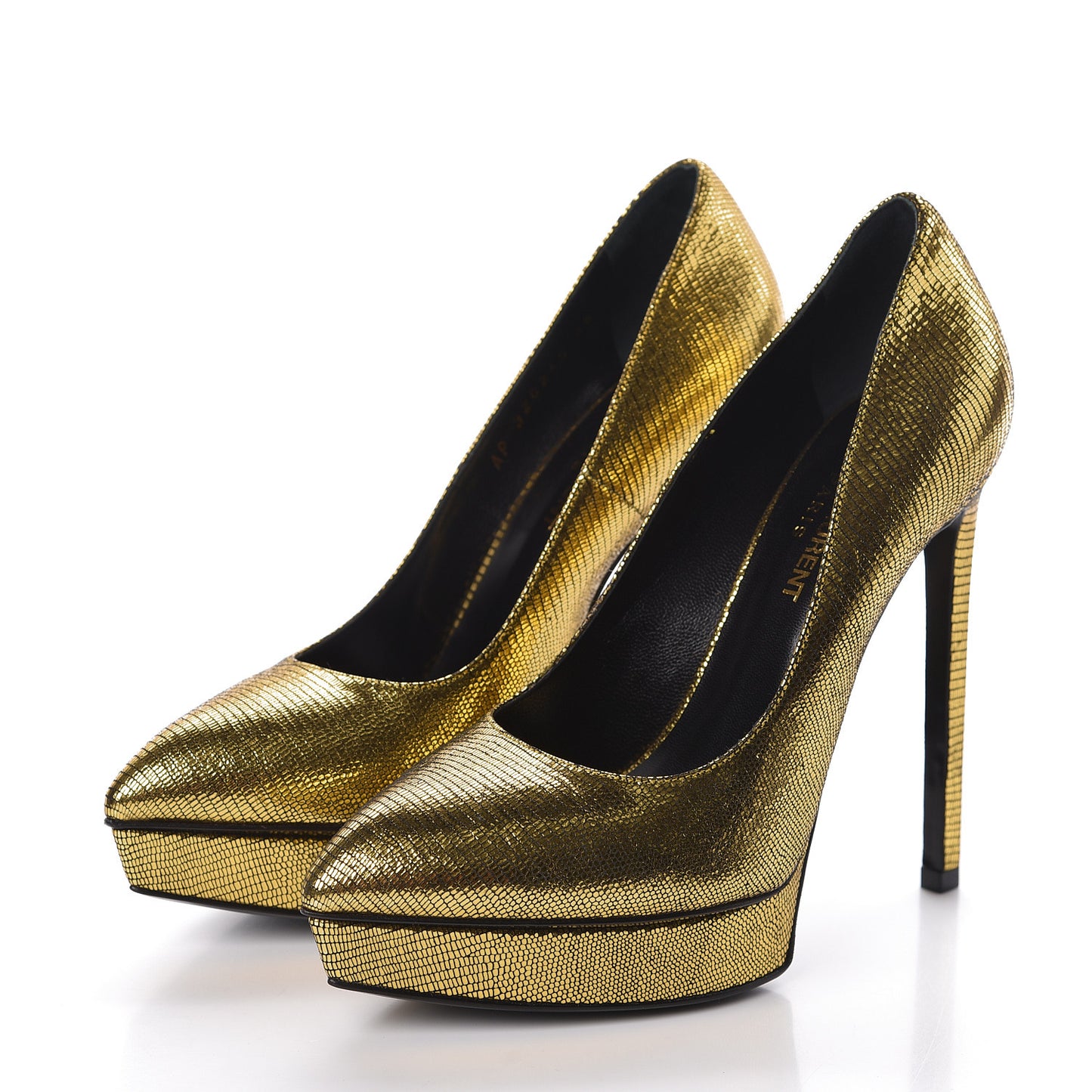 Metallic Grained Calfskin Janis 105 D'Orsay Pumps 36 Black Gold