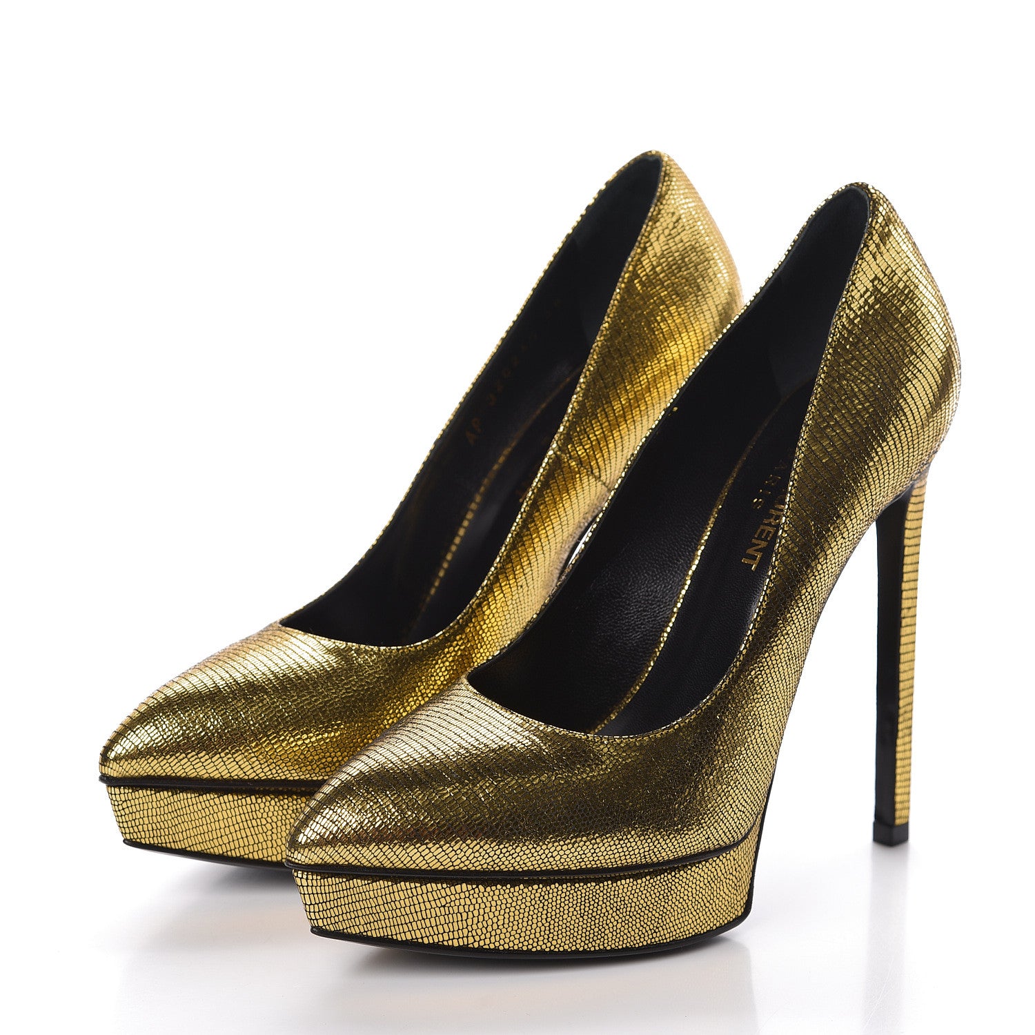 Saint Laurent Metallic Grained Calfskin Janis 105 D'Orsay Pumps 36 Black Gold 3 of 7