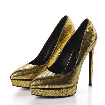 Saint Laurent Metallic Grained Calfskin Janis 105 D'Orsay Pumps 36 Black Gold 3 of 7