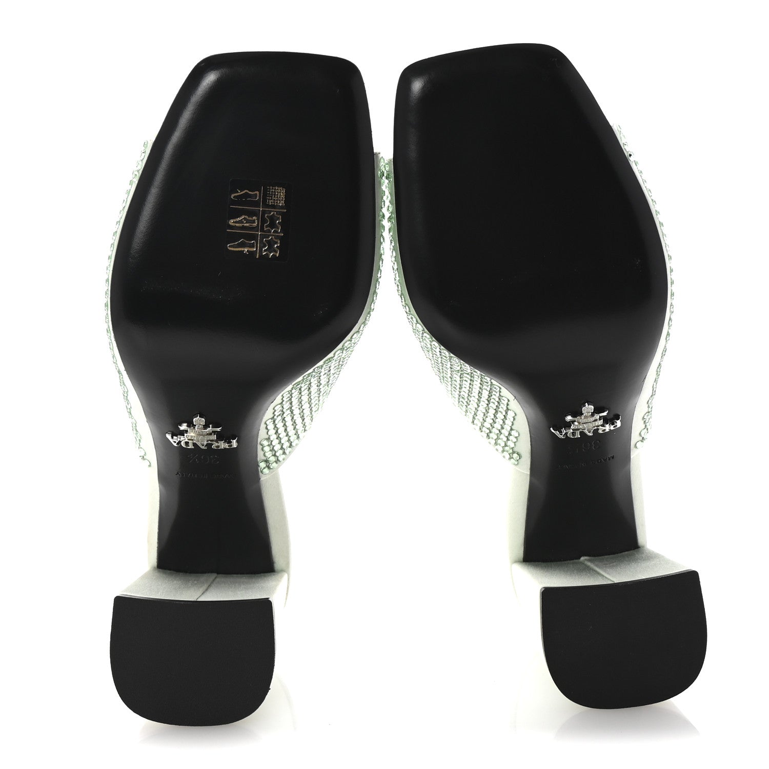 Prada Satin Crystal Logo 90mm Slide Sandals 36.5 Acqua 6 of 9