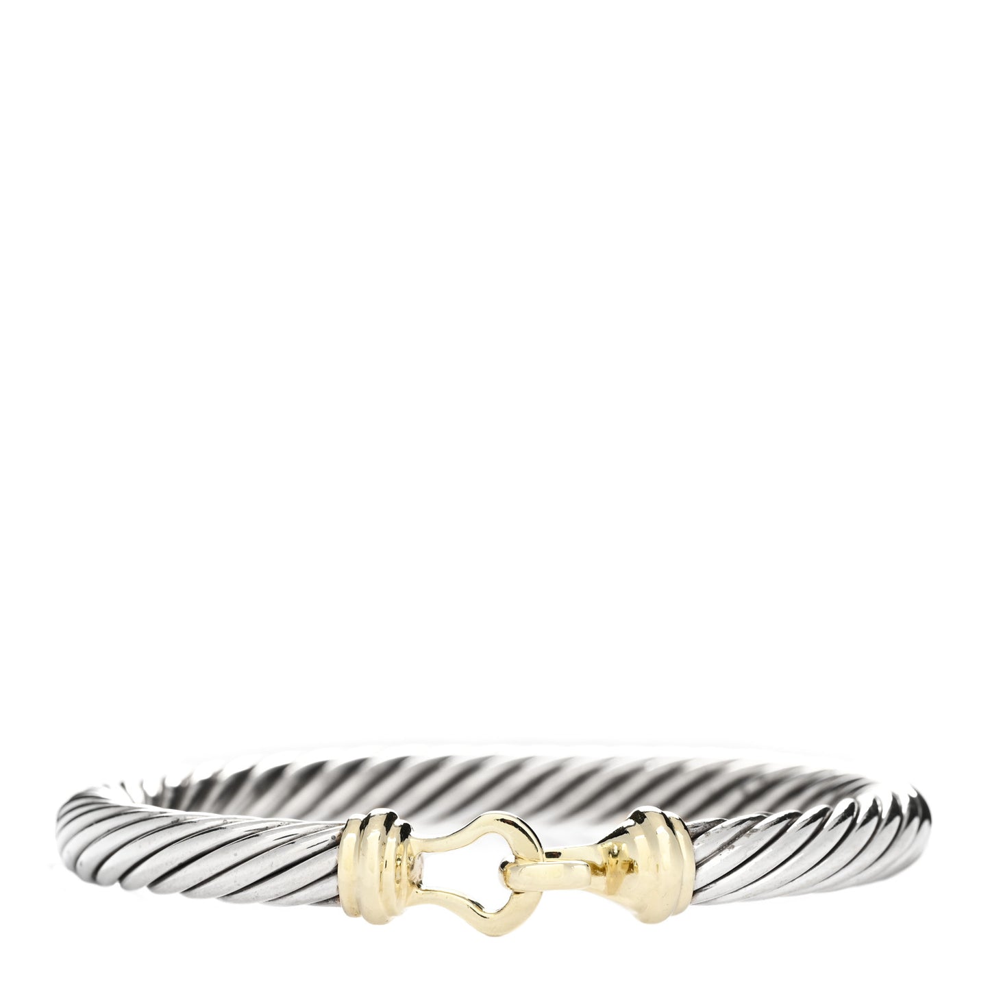 Sterling Silver 14K Yellow Gold 7mm Cable Classic Buckle Bracelet