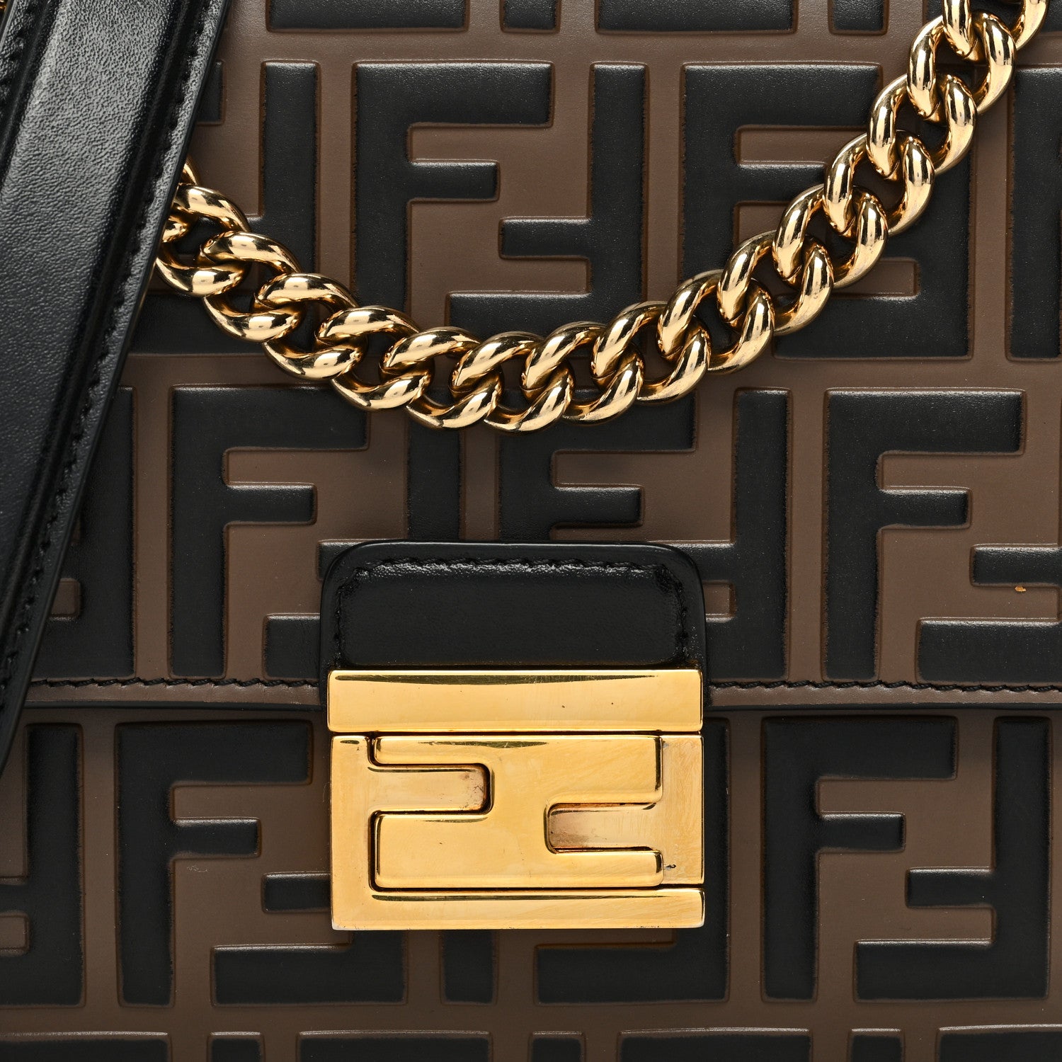 Fendi Vitello Liberty Bi-Color FF 1974 Embossed Small Kan U Shoulder Bag Maya Black 8 of 10