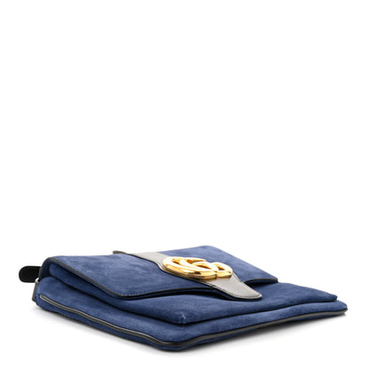 Gucci Suede Medium Arli Flap Shoulder Bag Blue Ink Black 4 of 11