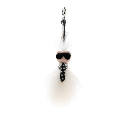 Fendi Fox Goat Mink Fur Nappa Crystal Studded Mini Karlito Tuxedo Bag Charm White Multicolor 1 of 6