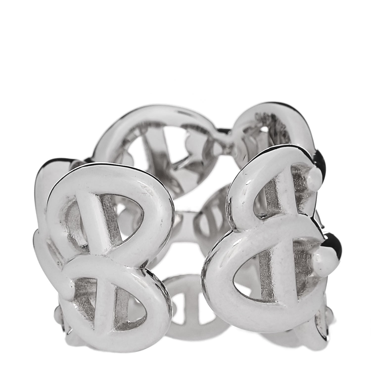 Hermes Sterling Silver GM Chaine d'ncre Enchainee Band Ring 51 5.75 3 of 7