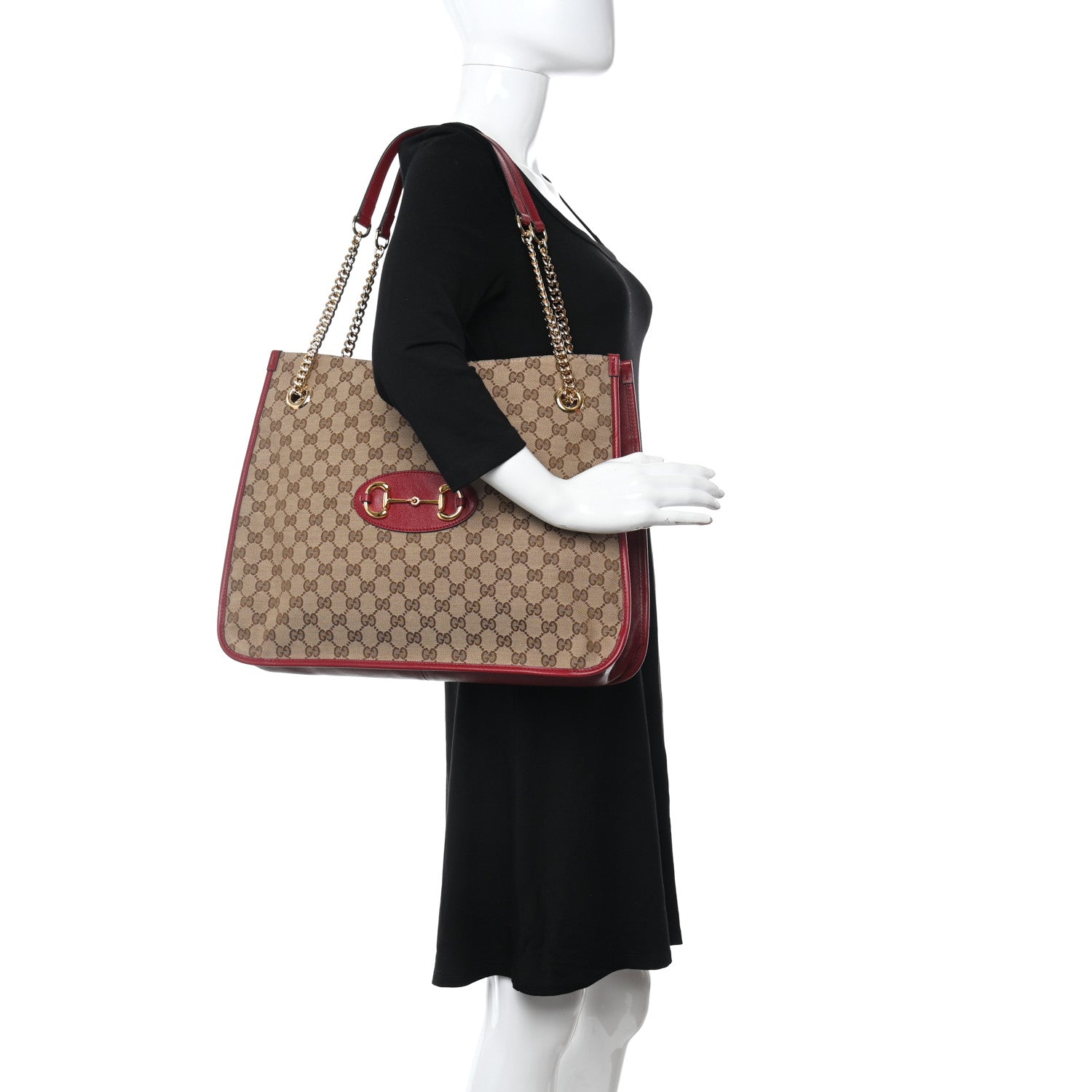 Gucci Monogram New Sakai Calfskin Lux Large Horsebit 1955 Tote Bag Beige Ebony New Cherry Red 2 of 11
