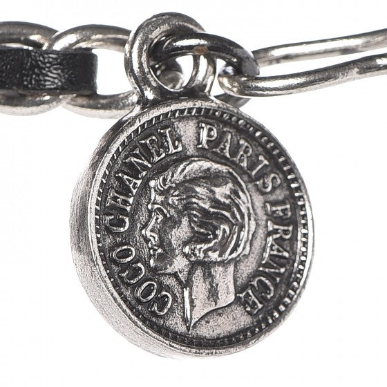 CHANE Lambskin Chain CC Medallion Belt Black Silver